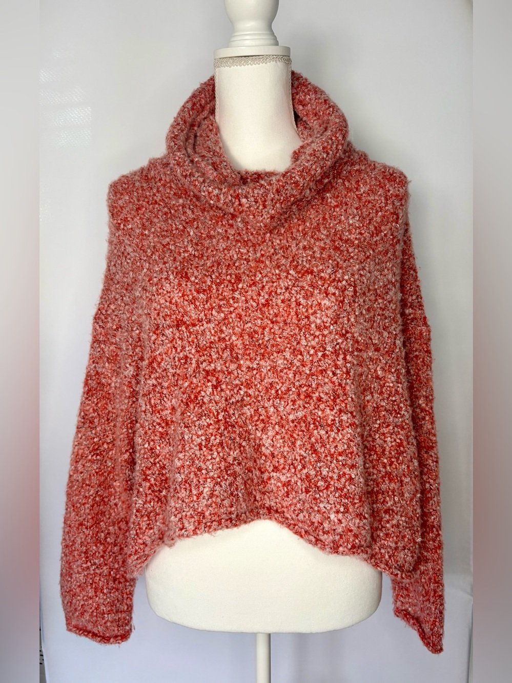Free People BFF Boucle Cowl Neck Oversized Sweater Scarlet Flame XS
